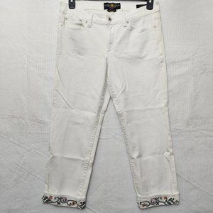 lucky brand white floral cuffed sweet crop jeans size 12 / 31